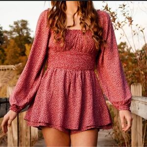 Hollister Red Floral Smocked Top
